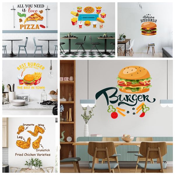 Pizza, hamburger, patatine fritte Adesivi murali impermeabili Decorazioni per la casa per bambini Camere Sfondo Wall Art Decal Drop Shipping