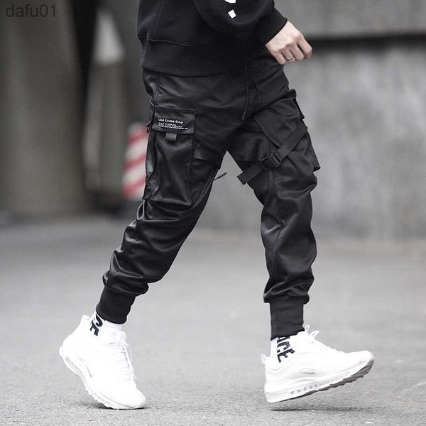 Prowow Erkekler Şeritler Sokak Giyim Kargo Pantolon 2021 Sonbahar Hip Hop Joggers Pants Tulum Siyah Fashions Bol Cepler L230520