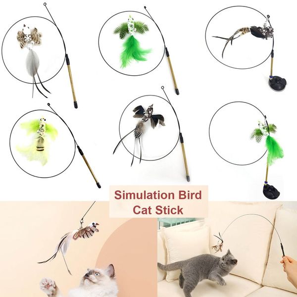 Gioco colorato Simulazione Forniture per animali domestici Stick Toy Wire Chaser Wand Teaser Feather Cat Kitten Toys