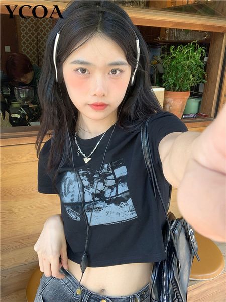 Kadın T-Shirt T-Shirts Kadın mahsul üstleri y2k yaz pamuk sokak kıyafeti grunge grafik harajuku Kore moda kısa kollu seksi gotik giyim 230606