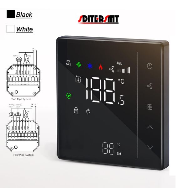 FAN 24V 220V NC/NO VALVOLA Termostato touchscreen a 3 velocità per il controllo della temperatura unità di bobina della ventola con il sistema di condotto