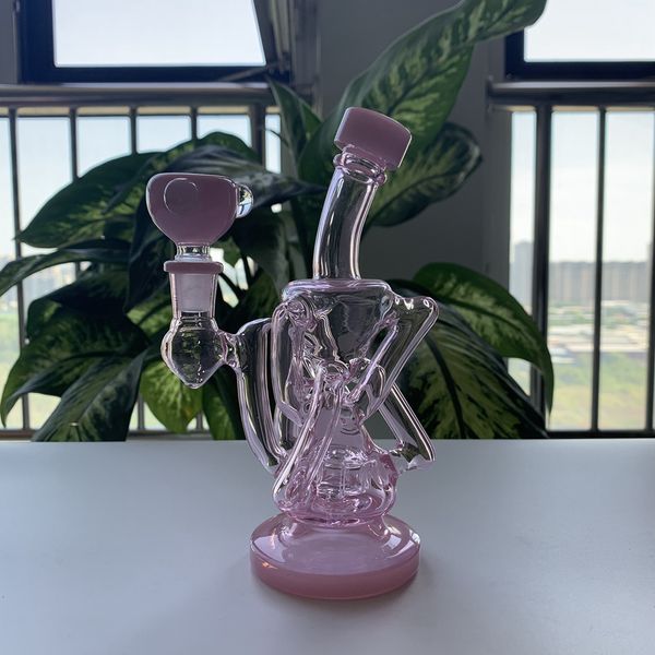 Recycler Bong Perc Shisha 7-Zoll-Ölbohrinselrohre mit rosa Schüsselzubehör