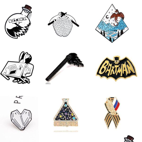 Pins Broschen Emaille Pins Origami Spiel Herz Sarg Wissenschaft Chemische Spinnennetz Streichhölzer Rose Messer Brosche Und Pin Cartoon Revers Knopf Dh8Uo