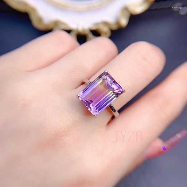 Cluster Rings Fashion Ring 925 Jóias de Prata Quadrada Ametista Pedra Preciosa Festa de Promessa de Casamento Feminino Atacado