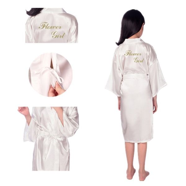 Пижама Оптовая цветочная девушка золотая блеск для одежды детские девочки шелковистые атласные одежды для свадебной свадебной вечеринки для детей ванны L239 230605