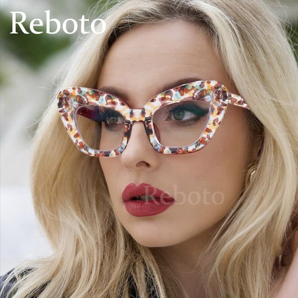 Armações de óculos de sol grandes armação de óculos de olho de gato para mulheres estilo vintage lentes transparentes óculos de luxo leopardo cor doce 230605