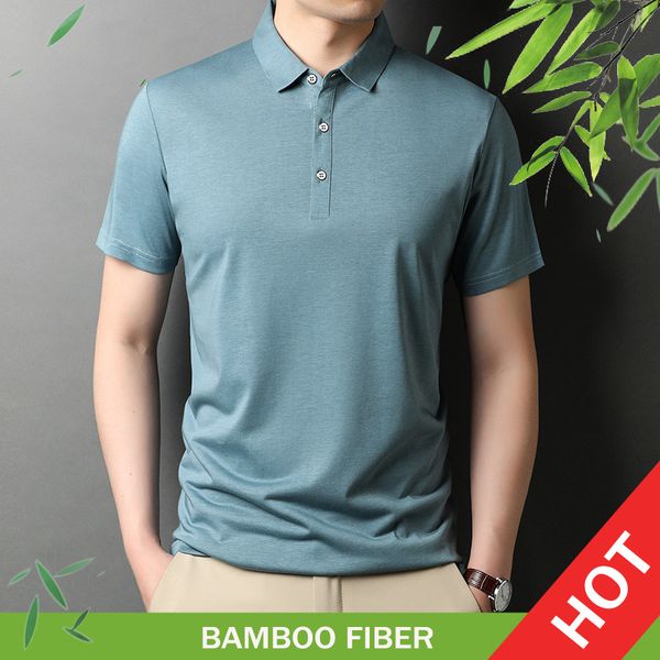 Marca de alta qualidade Bamboo Viscose Algodão Misturado Camisas Polo Roupas Masculinas Manga Curta Seda Poloshirt Masculino Collar Tops