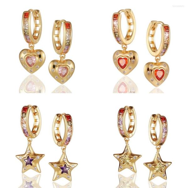 Orecchini pendenti da donna piccoli gioielli freschi a forma di cuore stella a cinque punte rame intarsiato zircone orecchio pin regalo fidanzata