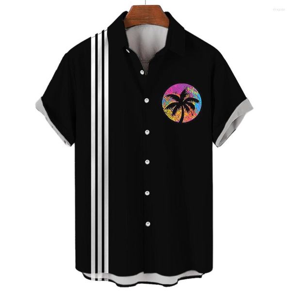 Camisas casuais masculinas Coconut Tree Camisa havaiana masculina de verão com estampa de manga curta camiseta polo fashion para férias