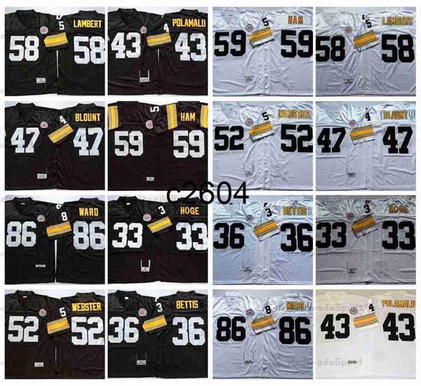 c2604 Vintage 33 Merril Hoge 59 Jack Ham Football Jerseys 36 Jerome Bettis 43 Troy Polamalu 47 Mel Blount 52 Mike Webster 58 Jack Lambert 86 Hines Ward Black Stitched Shi