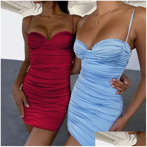 Vestidos sensuais urbanos femininos justos com alças curtas bodycon vestido verão mini saias boate festa seio roupas da moda vermelho azul w dhq3w