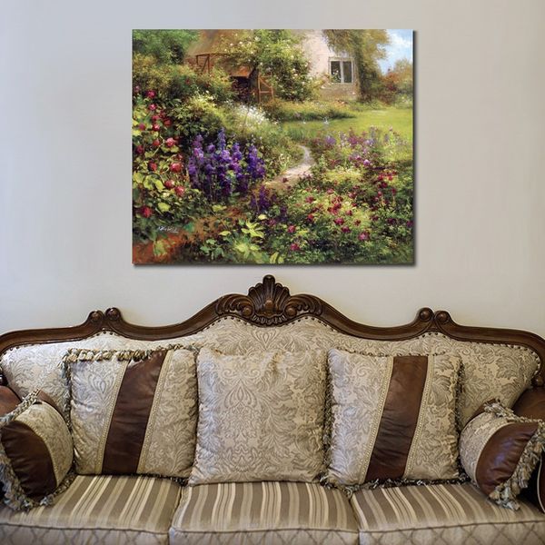 Stampa su tela impressionista The Secret Garden Serene Countryside Handmade Beautiful Landscape Artwork per Office Studio Wall