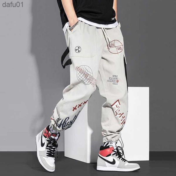 Streetwear Uomo Pantaloni da jogging Pantaloni sportivi Stampa Pantaloni cargo bianchi neri Techwear Pantaloni Harem Pantaloni alla caviglia Sport Casual Running L230520