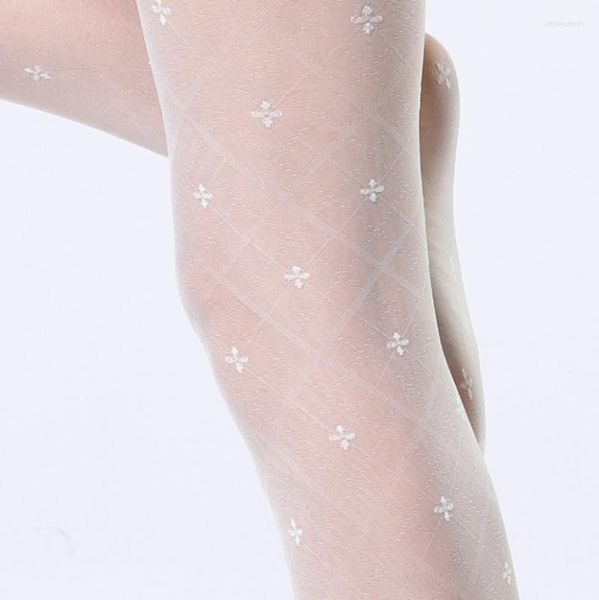 Frauen Socken Jacquard Chinel Gemusterte Mode Transparente Strumpfhosen Collant Chic Strumpfhosen Weiße Farbe Damen Dessous Strümpfe