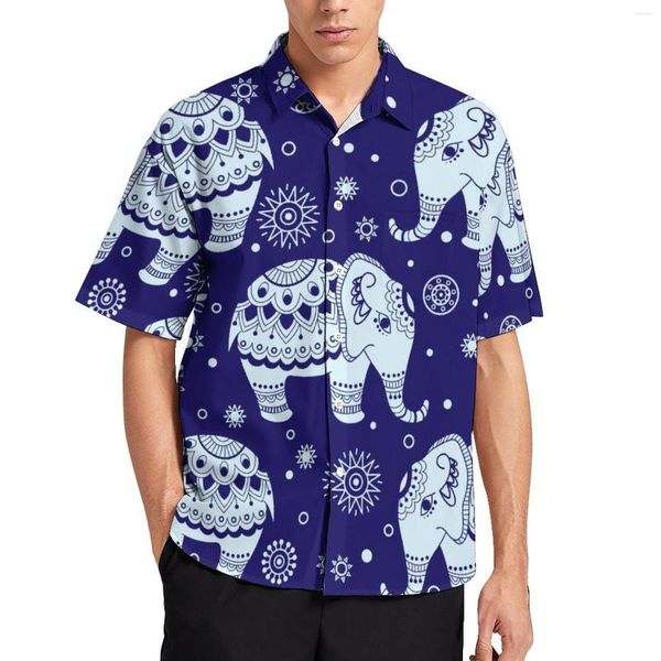 Camicie casual da uomo Camicia allentata elefante vintage Beach Camicette oversize con grafica hawaiana animale etnico a maniche corte