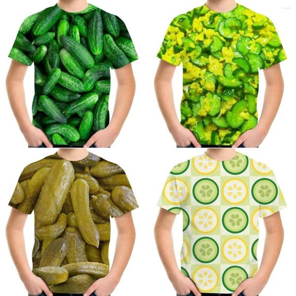 Erkek Tişörtleri Yaz Moda Süper Gerçek Food Sebze Salatalık 3D Baskı T-Shirt Boy Çizgi Film Serin Kısa Kısa Kollu Üst