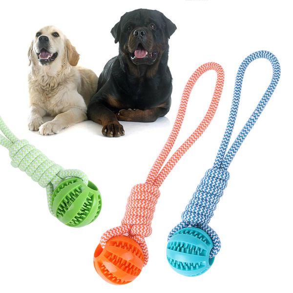 Brinquedos para cães de estimação Corda de algodão interativa puxada à mão Bolas de borracha para cães Resistente à mordida molar para limpeza de dentes Brinquedos para mastigar Suprimentos para animais de estimação