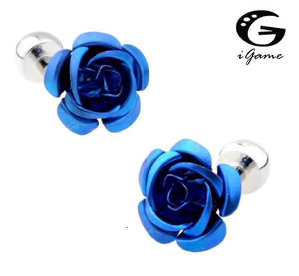 Манжеты Links Igame Factory Price Retail Classic Men Gifts Links Местный материал Blue Rose Flower Cufflinks 230605