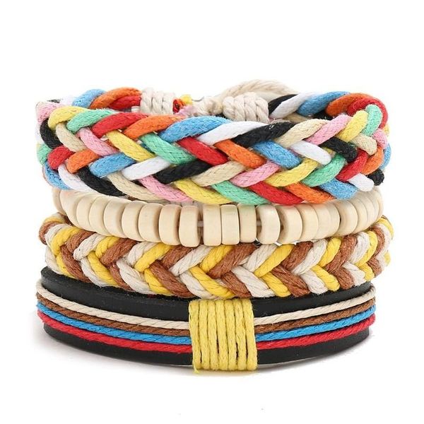 Braccialetti con ciondoli Colorf Weave Mti Layer Wrap Perline di legno Bracciale regolabile Polsino Bracciale rigido Donna Uomo Gioielli di moda Will e Dhtj9