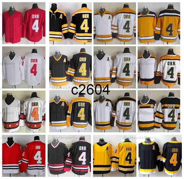 c2604 vintage hokey formaları #4 Bobby Orr Jersey Erkek Siyah 75. Kış Klasik Sarı Dikişli Gömlek 1976 Nation Team A Patch M-XXXL