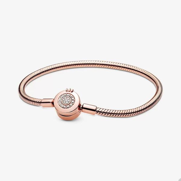 Pulseira de charme de ouro rosa 18K para Pandora Sparkling Crown O Snake Chain Bracelets designer de joias para mulheres, meninas, pulseira de festa com caixa original de fábrica por atacado