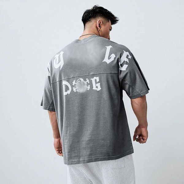 Designer Luxus Chaopai Classic Muscle Dog Modemarke Lose Halbschulter Tropfen Großer Buchstabe Kleidung Trainingskleidung Sport Kurzarm T-Shirt Für Männer