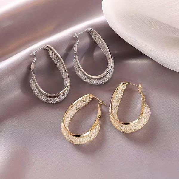 Hoop Ohrringe 2023 Koreanische Mode Luxus Metall Mesh Kristall Frauen Schmuck Y2k Zubehör Geometrische Gitter Großen Kreis Earing Femme