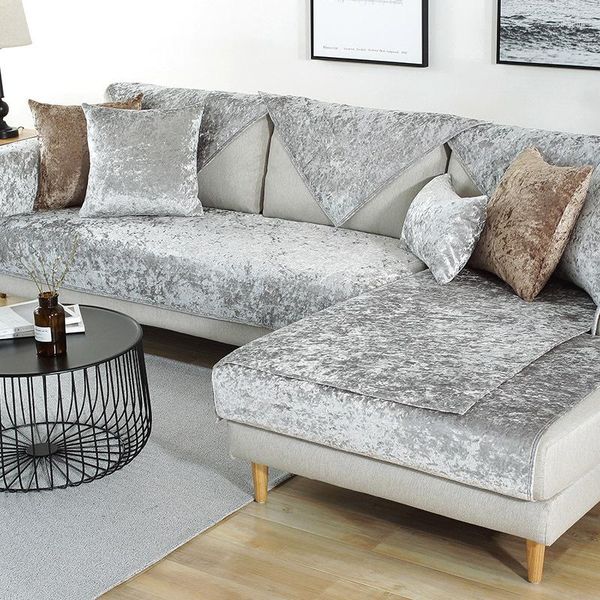 Stuhlabdeckungen Hochwertiges Plüschfellbude Handtuchkissen Samt Beige Grey Stoff Couch für unterschiedliche Form Set für unterschiedliche Form