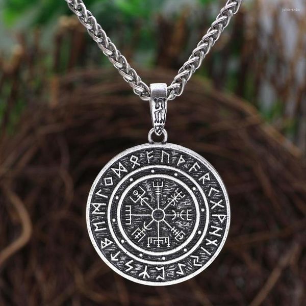 Colares com Pingente Símbolo Odin Rúnico Amuleto Vegvisir Bússola Nórdico Talismã Colar Dupla Face Com Saco de Presente