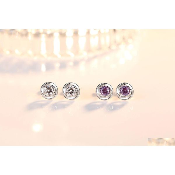 Stud Flower Rotating Love Brincos Purple Crystal For Women Fashion Peony Rose Ear Lady Acessórios Drop Delivery Jóias Dhmem