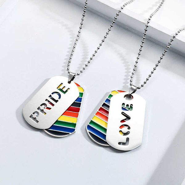 LGBT Neue Doppelschicht Regenbogen Liebe Anhänger Halskette Rasierklinge Lesben Gay Pride Halskette Für Männer Frauen Schmuck