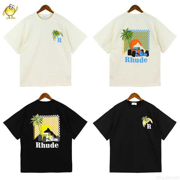 Hemden Schwarz Aprikose Neue Rhude Kurzarm Moonlight Tropic Druck Kleidung Männer Frau Übergroßen Oansatz Gewaschen Casual t Shirt