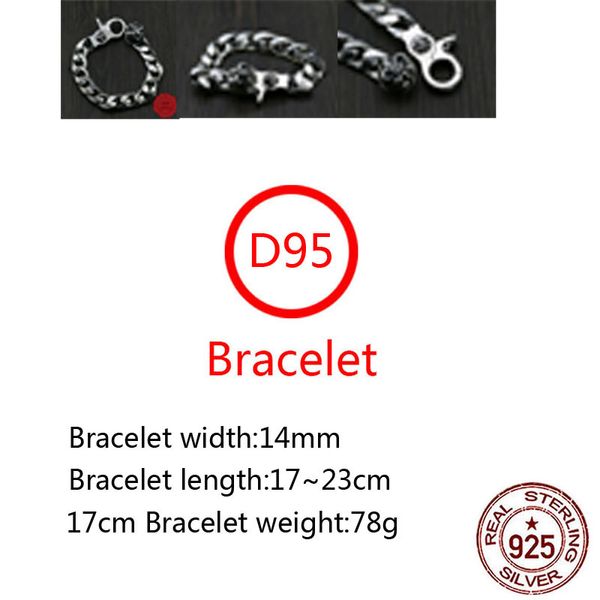 D95 S925 Bracciale in argento sterling Lettera di moda Personalizzata Vintage Croce Fiore Barca Ancora Punk Hip Hop Stile Amante Regalo nuovo