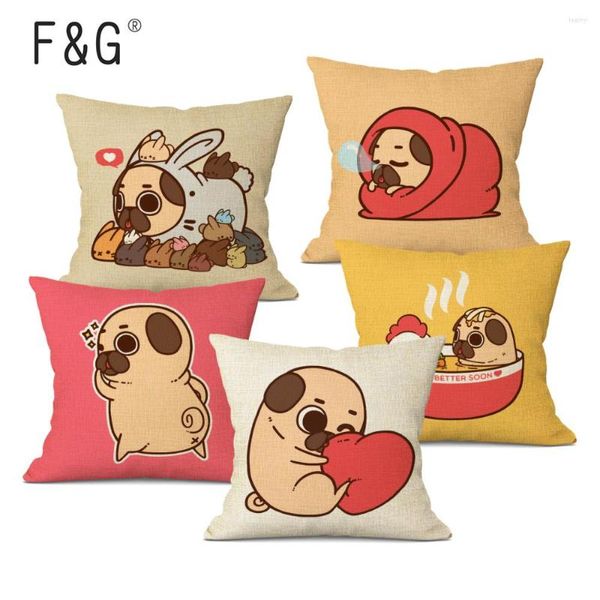 Capa de travesseiro para cachorro Pug Animal fofo Maquiagem para dormir estampado Fronha Decoração para sofá de carro