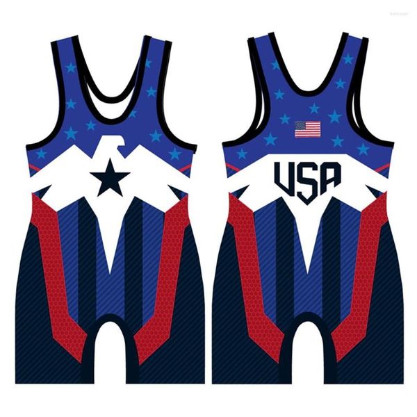 Laufsets 5kount USA Team Sommer Herren Race Wrestling Singlets Anzug Boxen Skinsuit Gewichtheben Gym Training Strumpfhosen Speedsuit