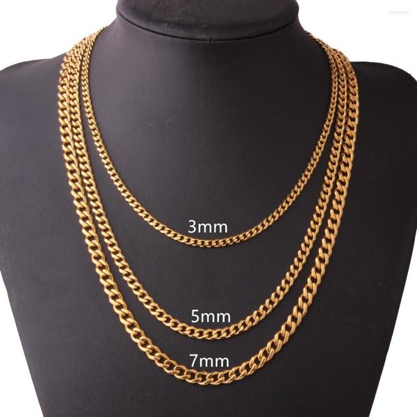 Correntes 3/5/7 mm de largura Hip-Hop Curb Cuban Link Corrente Pulseira Cor Dourada Colar De Aço Inoxidável Para Homens Mulheres Moda Jóias