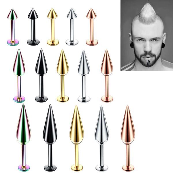 Labret Rebites de aço inoxidável unhas cônicas hip hop estilo punk europeu e americano fabricantes de joias para piercings estoque direto