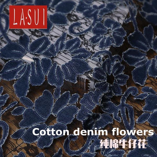 Stoff LASUI Neues Produkt 1 Yard 2 Farben Vereinigte Staaten großer High-End-kundenspezifischer Baumwoll-Denim bestickter Mode-Spitzenkleid-DIY-Stoff X0120