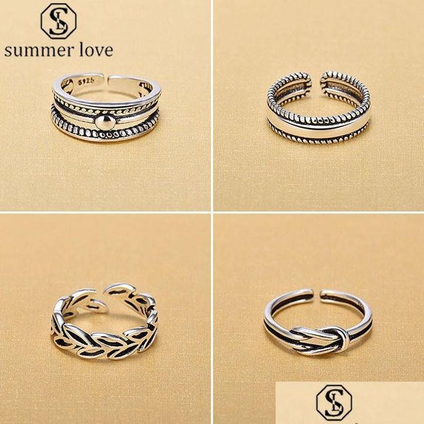 Bandringe Klassische Retro Vintage 925 Sterling Silber Hand Offener Fingerring Blatt Hoop Einstellbar Für Frauen Valentinstag Schmuck Dro Dhafw