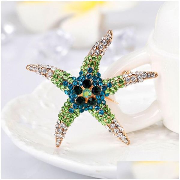 Alfinetes broches de cristal do mar estrela do mar broche de negócios terno tops cor strass para mulheres homens moda jóias roupas entrega direta dhmzo