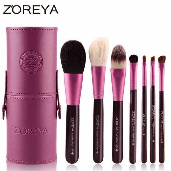 Pennelli Zoreya 7 pezzi Pennelli per trucco in pelo di capra naturale Set Polvere lotto pinceaux maquillage Strumento cosmetico Pennello per trucco Organizer 40 #707