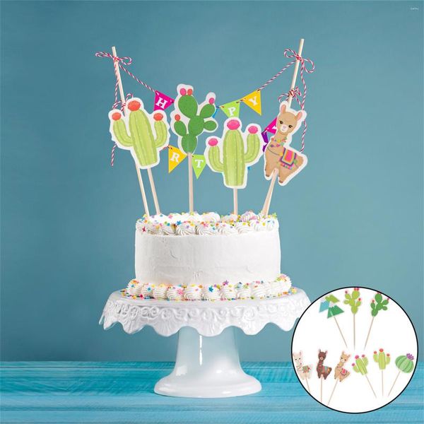 Festive Supplies 48 Stück Baby-Deko-Geburtstagskarten, Kaktus-Kuchenaufsätze, Einsatz 9 x 2,5 cm, Holzbacken