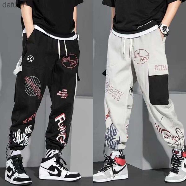 Calças masculinas primavera e outono calças de carga homem moda hip hop calças casuais soltas coreano cordão masculino joggers sweatpants y2k l230520
