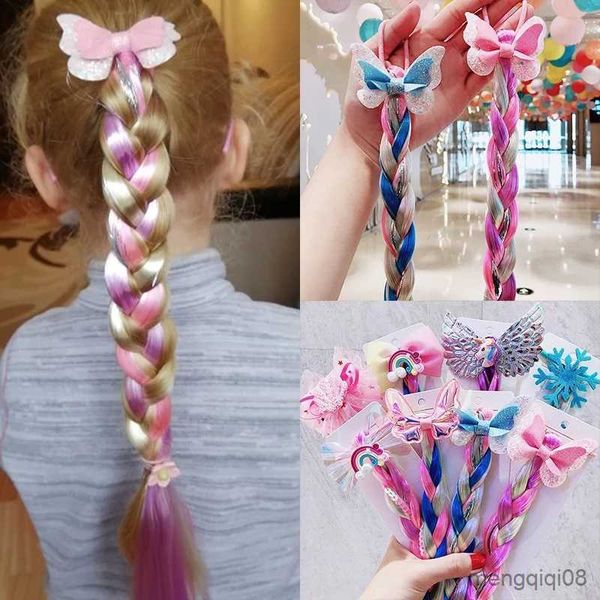 Andere 2023 neue Mädchen niedlichen Cartoon Schmetterling bunte Zopf Stirnband Kinder Halter Gummibänder Mode Haarschmuck