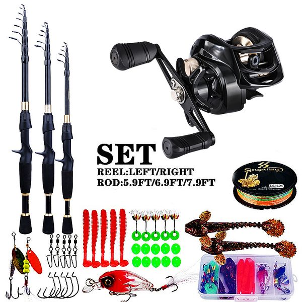 Conjunto de carretel de vara Sougayilang Casting Rod and Reel Set com linha de pesca Iscas de pesca Kits completos 1,8-2,4 m Telescópico vara de pesca Baitcasting Reel 230606