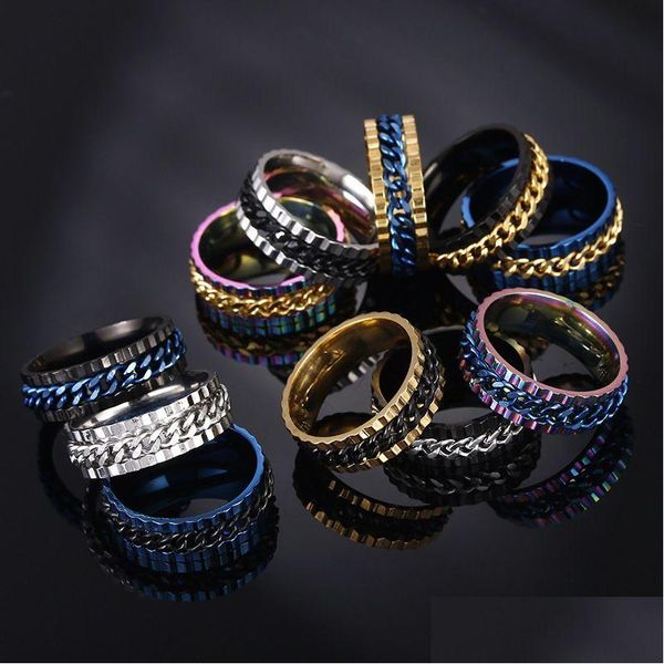 Anéis de banda de aço inoxidável Spin Chain Ring Lucky Rotate Wedding Men Women Fashion Jewelry Will And Sandy Drop Delivery Dhf71