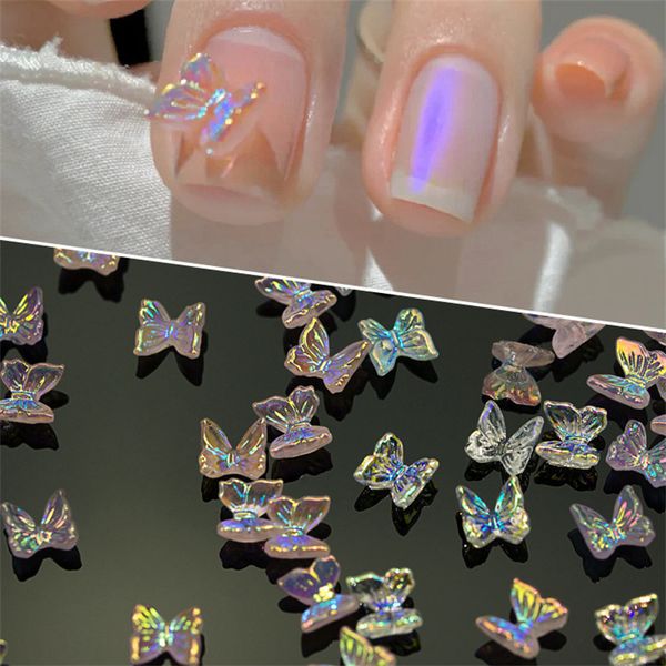 Nail Art Dekorationen 20 Stück Aurora Multicolor Schmetterling Charms Harz Kristall Strasssteine zum Pressen von Ornamenten auf Gelnägeln 230606