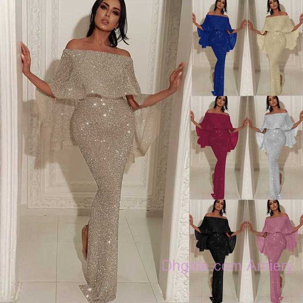 2023 Luxus-Damen-Abendballkleider 3XL, schulterfreies Hochzeitskleid mit großem Rücken und Rüschen für die Braut, sexy, elegante Party-Bling-Paillettenkleider für besondere Anlässe
