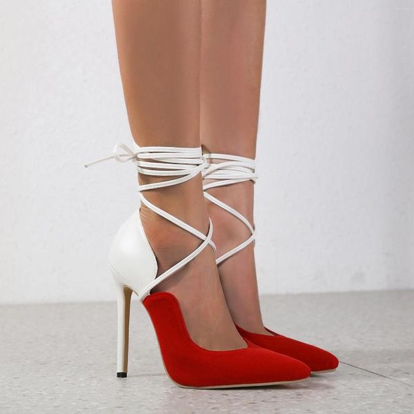 Scarpe eleganti Moda Donna Décolleté con tacco alto Décolleté con lacci Primavera Donna Sera Festa Matrimonio Tacchi a spillo Rosso Bianco