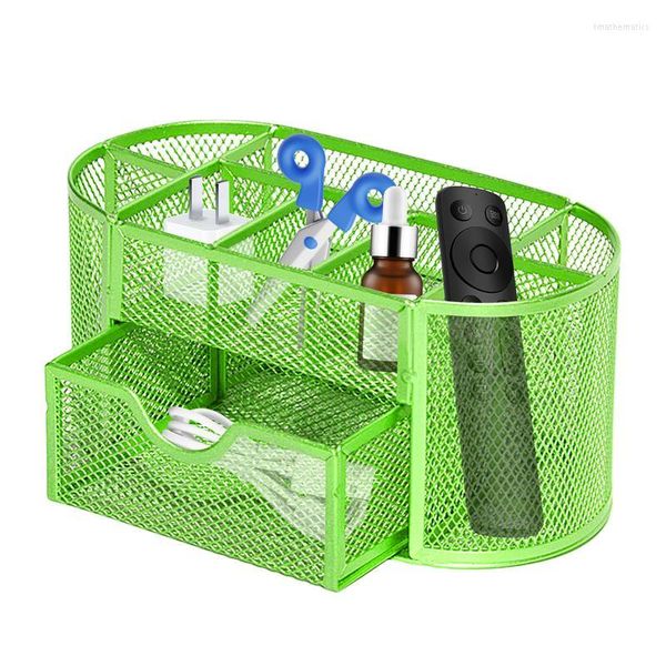 Aufbewahrungstaschen Mesh Pen Organizer 9-Grid Box Bleistifthalter Metall Schreibtisch Schreibwarenständer für Zuhause